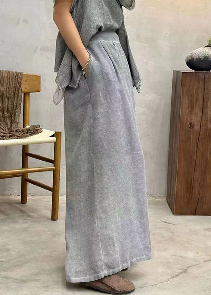 Coffee Linen Summer Wide Leg Pants High Waist