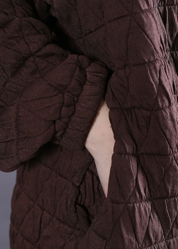 Chocolate Stand Collar Cotton Long Dress Winter