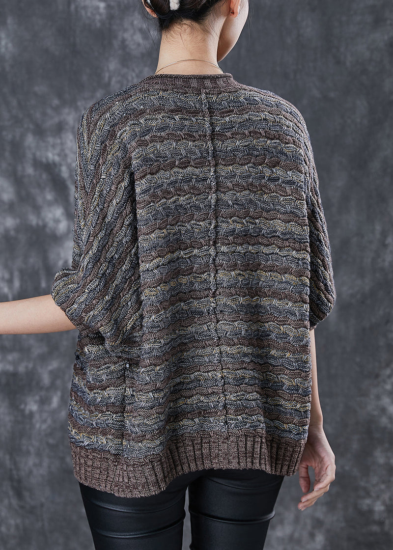 Coffee Striped Knit Cardigans Oversized O-neck Spring