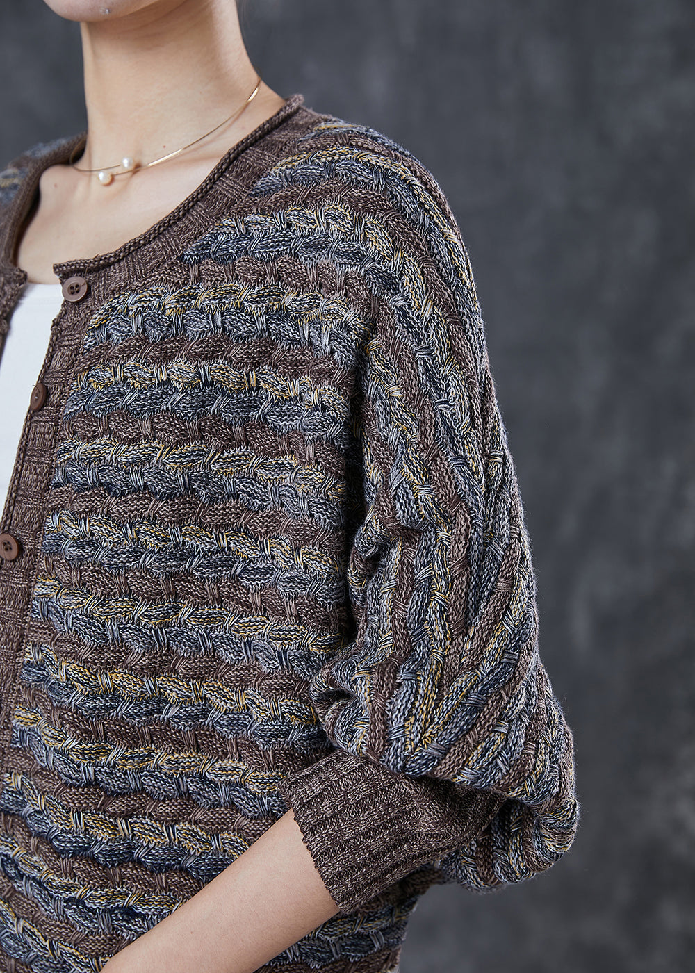 Coffee Striped Knit Cardigans Oversized O-neck Spring