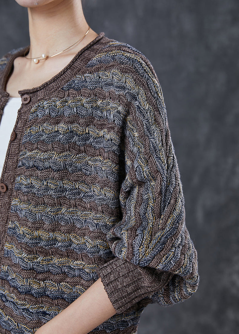 Coffee Striped Knit Cardigans Oversized O-neck Spring