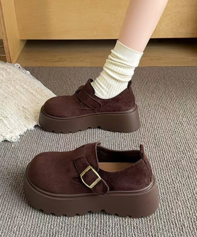 Coffee Suede Splicing Platform Loafers for