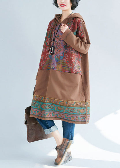 Chocolate Sweatshirts Dresses Drawstring Pockets Spring