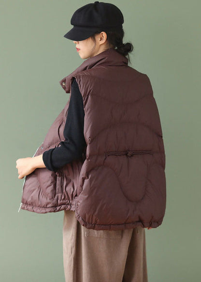 Chocolate Thick Duck Down Puffer Vests Stand Collar Oversized Winter