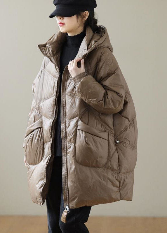 Chocolate Duck Down Down Coats Zip Up Pockets Winter