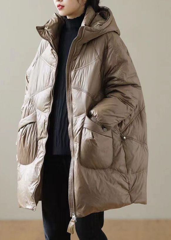 Chocolate Duck Down Down Coats Zip Up Pockets Winter