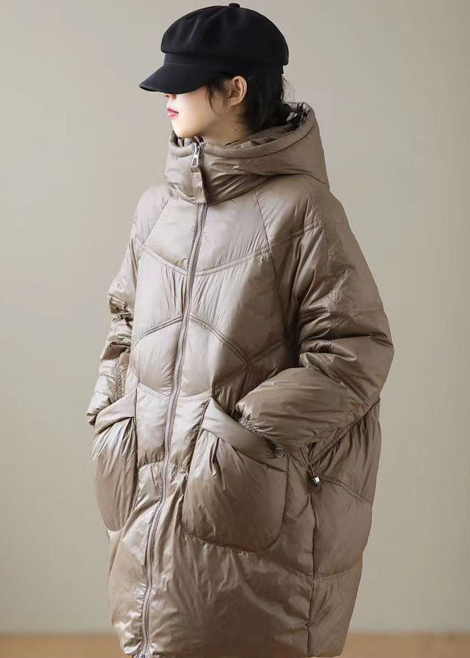 Chocolate Duck Down Down Coats Zip Up Pockets Winter