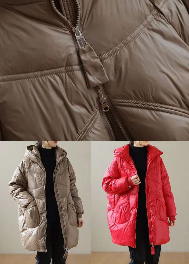 Chocolate Duck Down Down Coats Zip Up Pockets Winter