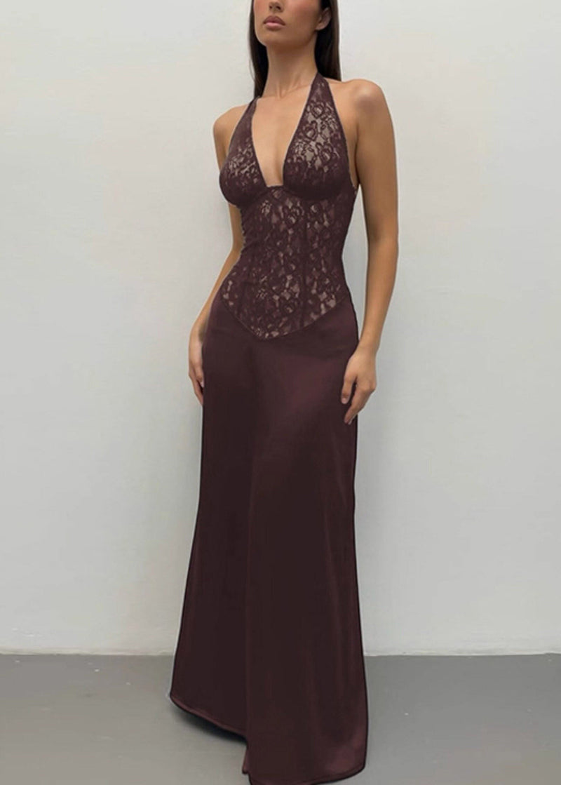Coffee Tulle Patchwork Long Dresses Summer