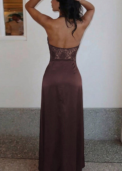 Coffee Tulle Patchwork Long Dresses Summer
