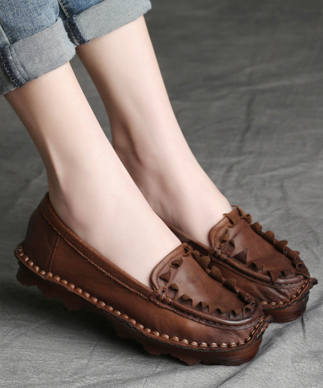 Coffee Handmade Cowhide Leather Flat Shoes