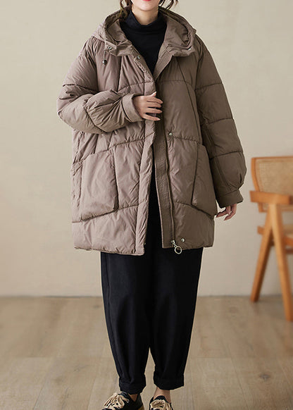 Coffee Zippered Pockets Fine Cotton Filled Parka Hooded Winter