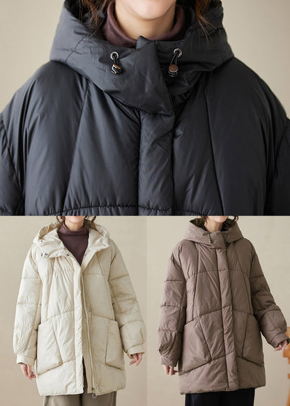 Coffee Zippered Pockets Fine Cotton Filled Parka Hooded Winter