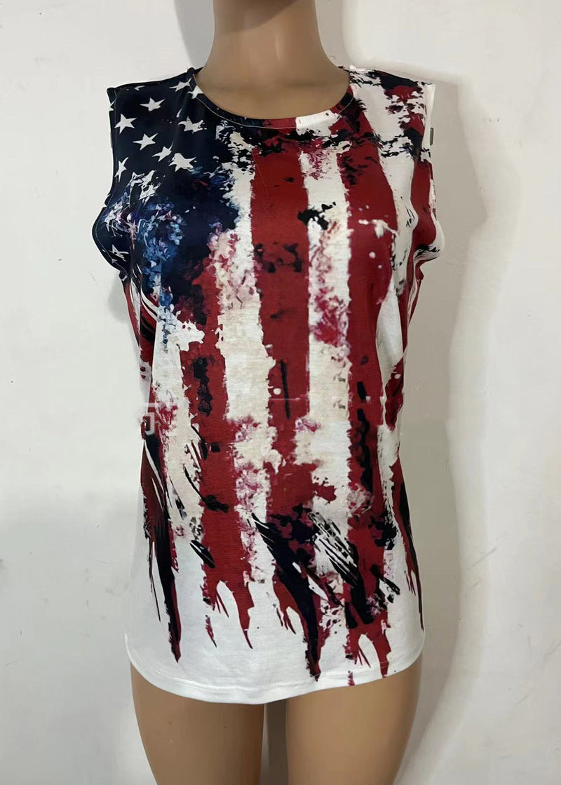 Colorblock Independence Day Print Cotton Tank O-neck Sleeveless
