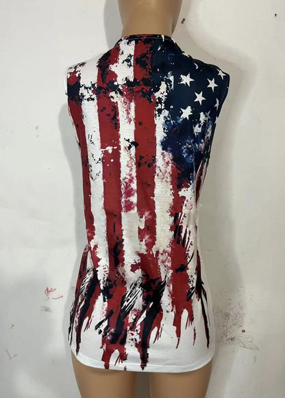 Colorblock Independence Day Print Cotton Tank O-neck Sleeveless