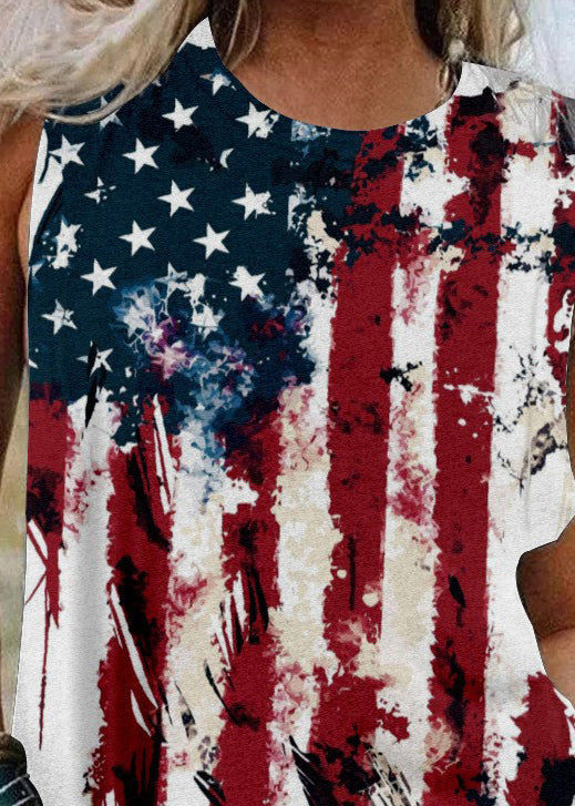 Colorblock Independence Day Print Cotton Tank O-neck Sleeveless