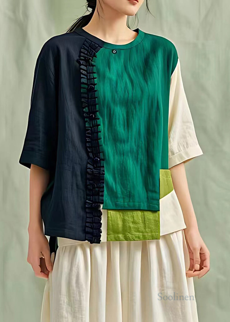 Colorblock Cotton Blend Shirt Top Asymmetrical Design Summer