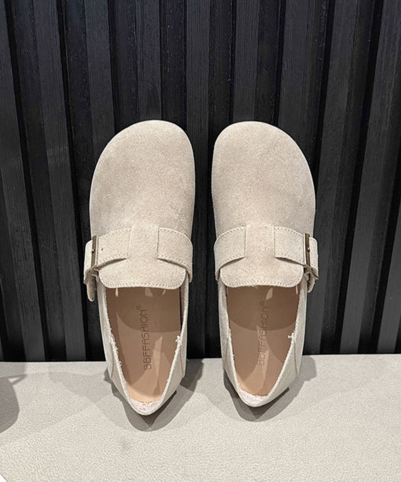 Comfortable Beige Suede Splicing Buckle Strap Flat Shoes