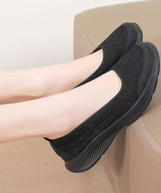 Comfortable Black Jacquard Flat Shoes for