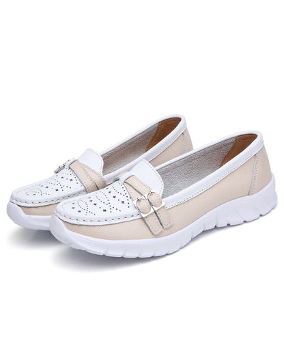 Comfortable Breathable Faux Leather Splicing Beige Flat Shoes