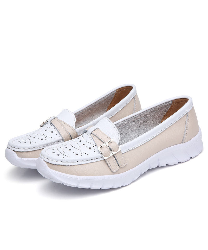Comfortable Breathable Faux Leather Splicing Beige Flat Shoes