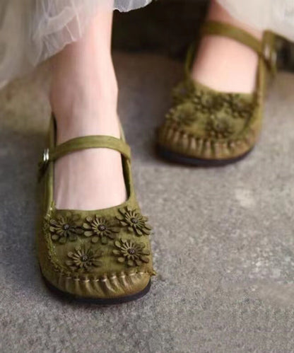 Comfortable Green Flat Feet Shoes Splicing Buckle Strap