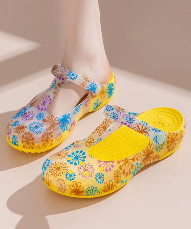 Comfortable Green Print Hollow Out Beach Slide Sandals 1