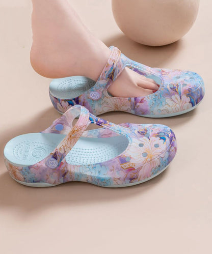 Comfortable Green Print Hollow Out Beach Slide Sandals 1