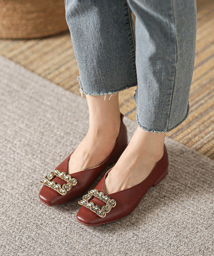 Comfortable Red Zircon Splicing Flat Shoes for