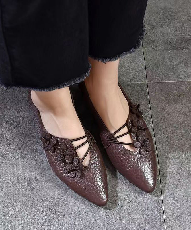 Comfortable Pointed Toe Flats Shoes Black Sheepskin