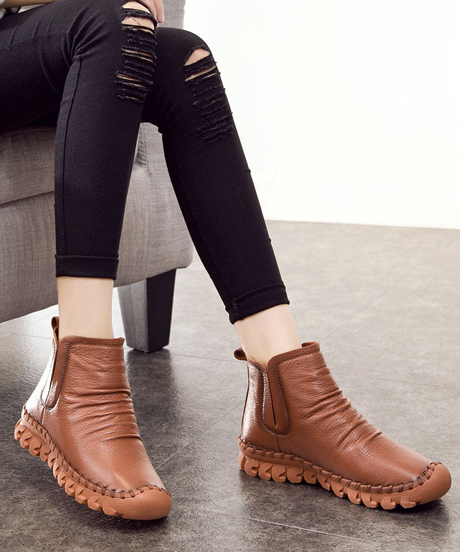 Comfortable Splicing Boots Brown Cowhide Leather Ankle Boots