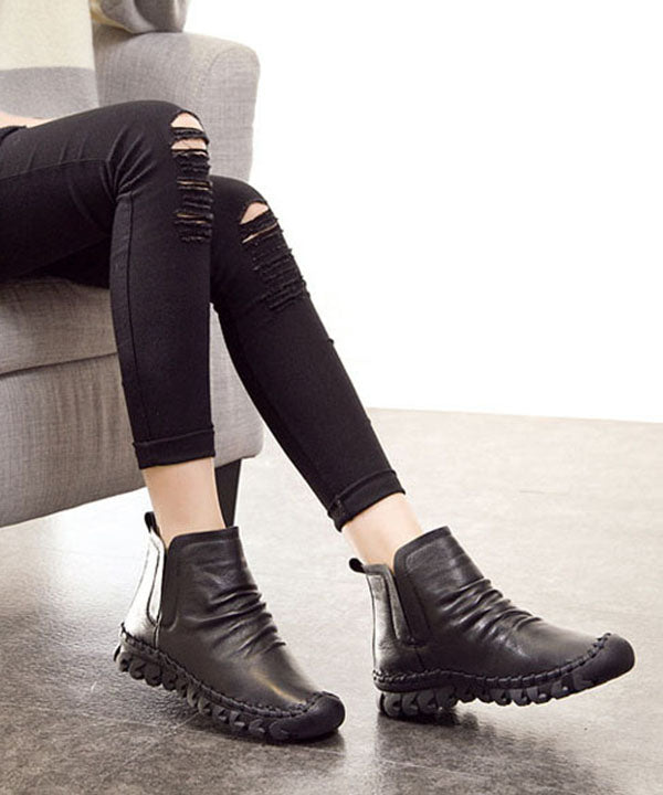 Comfortable Splicing Boots Brown Cowhide Leather Ankle Boots
