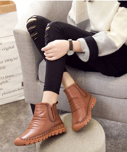 Comfortable Splicing Boots Brown Cowhide Leather Ankle Boots