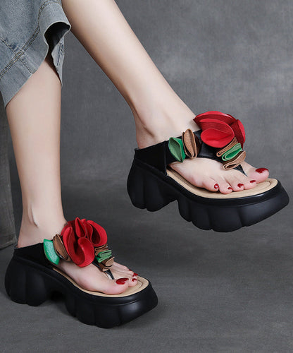 Comfortable Splicing Platform Flip Flops Black Faux Leather