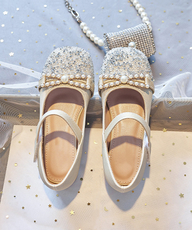 Comfy Apricot Zircon Buckle Strap Flat Feet Shoes
