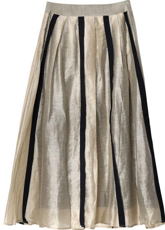 Comfy Brown Polka Dots Patchwork Summer Skirt Cotton Linen