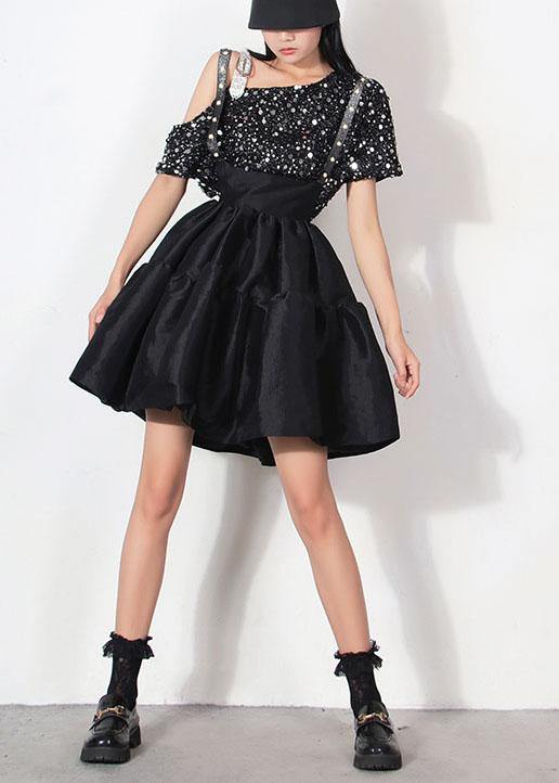 Comfy Black Patchwork Summer a Line Carpenter Skirts