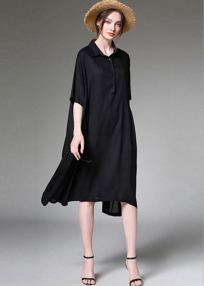 Comfy Black Peterpan Collar Button Spring Party Dress Half Sleeve