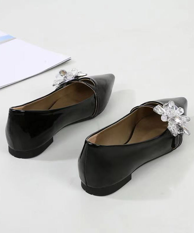 Comfy Black Pointed Toe Zircon Splicing Flat Shoes for