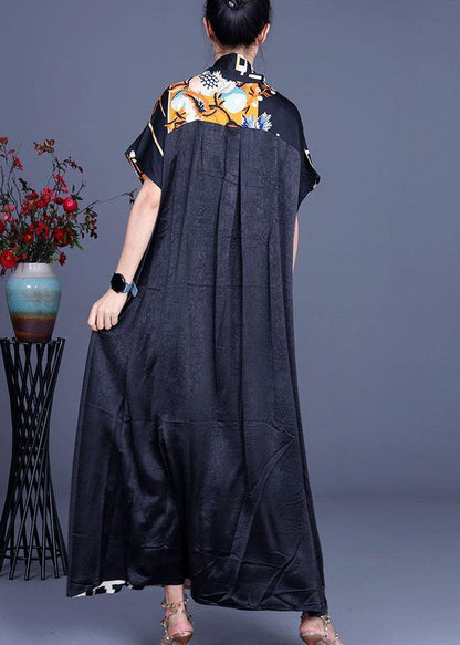 Comfy Black Print Patchwork Silk Robe Dresses Summer