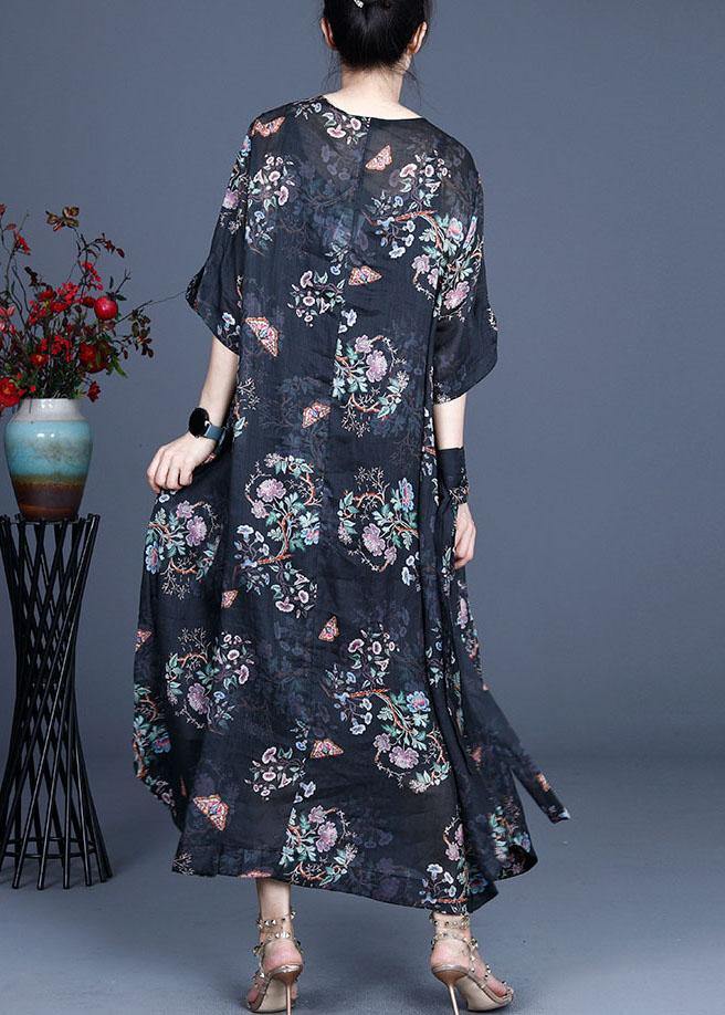 Comfy Black Retro Print Oriental Summer Chiffon Summer Dress