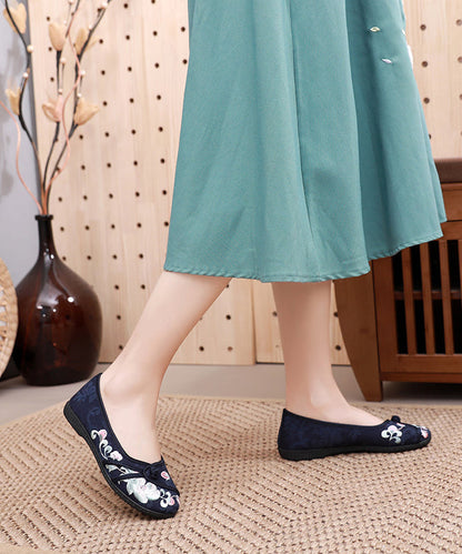 Comfy Blue Flats Embroideried Cotton Fabric Flat Shoes for