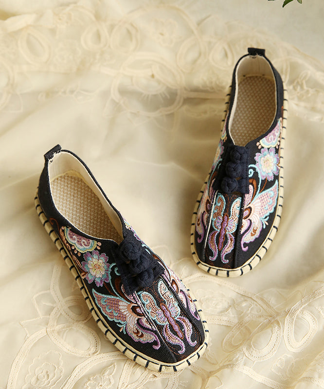 Comfy Flats Embroideried Buckle Strap Pink Linen Fabric Flat Shoes for