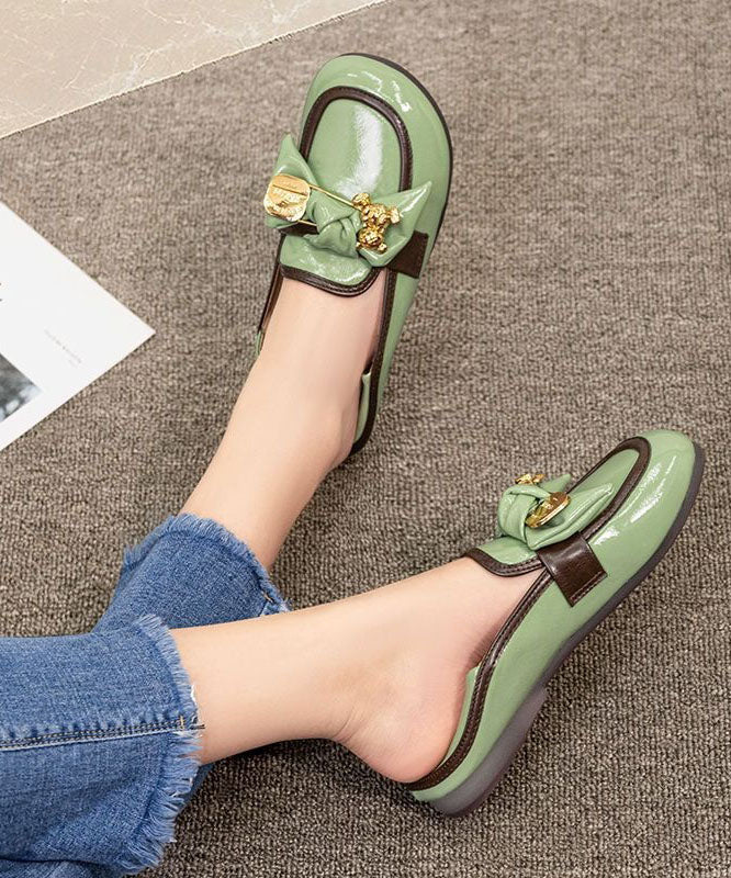Comfy Green Faux Leather Splicing Bow Loafers for
