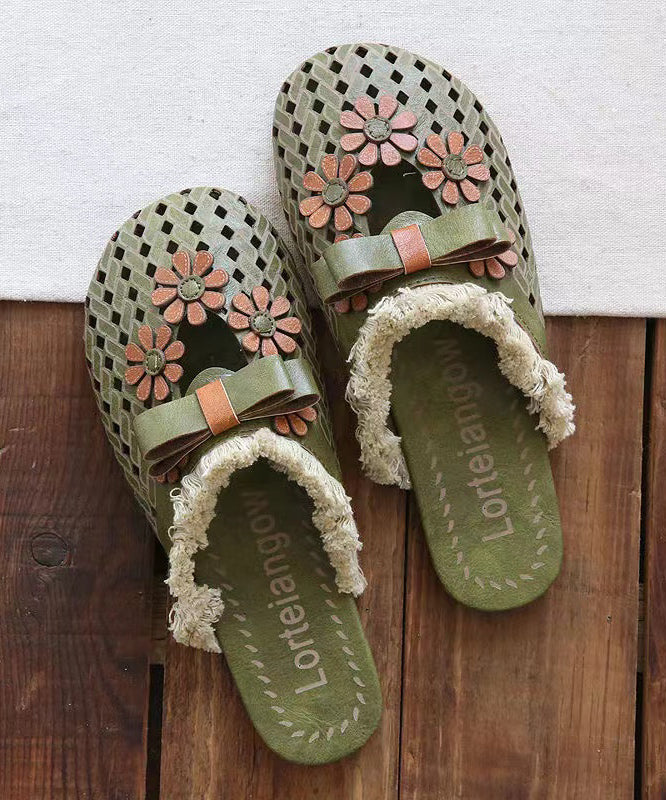 Comfy Green Splicing Hollow Out Slide Sandals