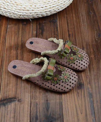 Comfy Green Splicing Hollow Out Slide Sandals