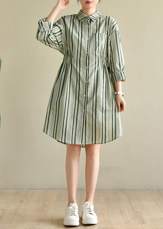 Comfy Green Striped Chiffon Cinched Summer Dress