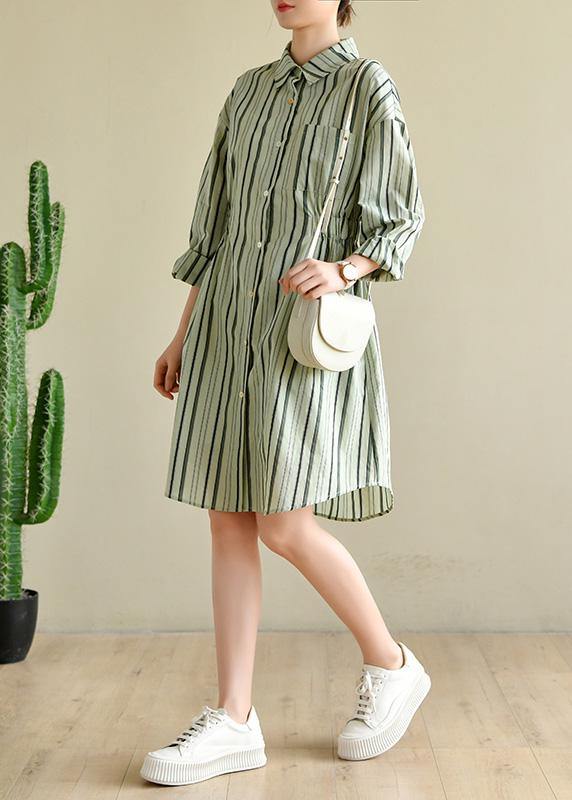 Comfy Green Striped Chiffon Cinched Summer Dress