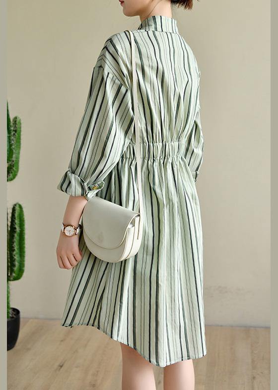 Comfy Green Striped Chiffon Cinched Summer Dress