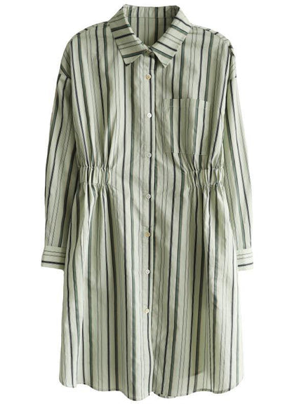 Comfy Green Striped Chiffon Cinched Summer Dress